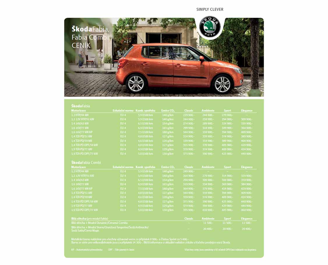 Škoda Fabia 2 ceník 05/2009