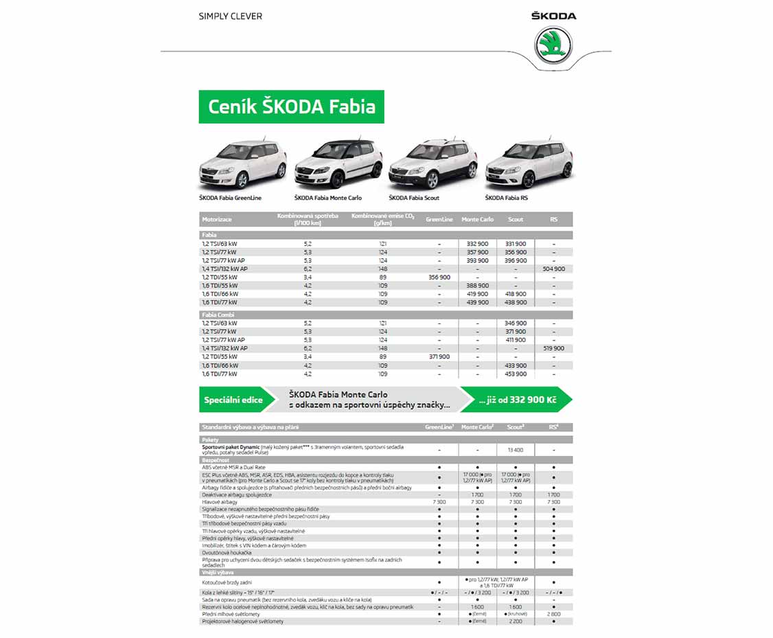 Škoda Fabia 2 ceník 01/2013