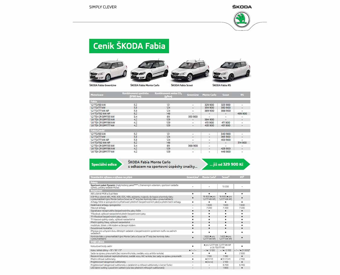 Škoda Fabia 2 ceník 01/2014
