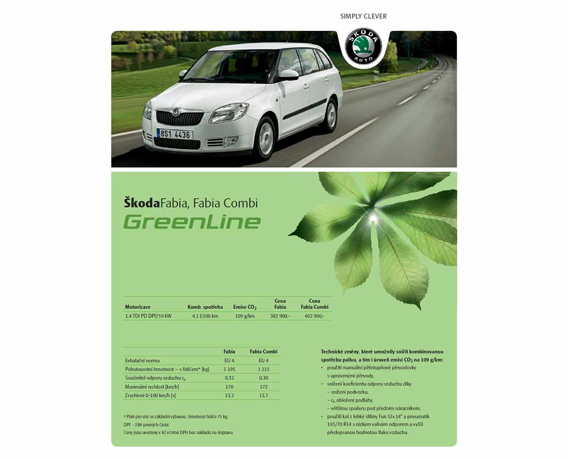 Škoda Fabia GreenLine ceník 05/2009