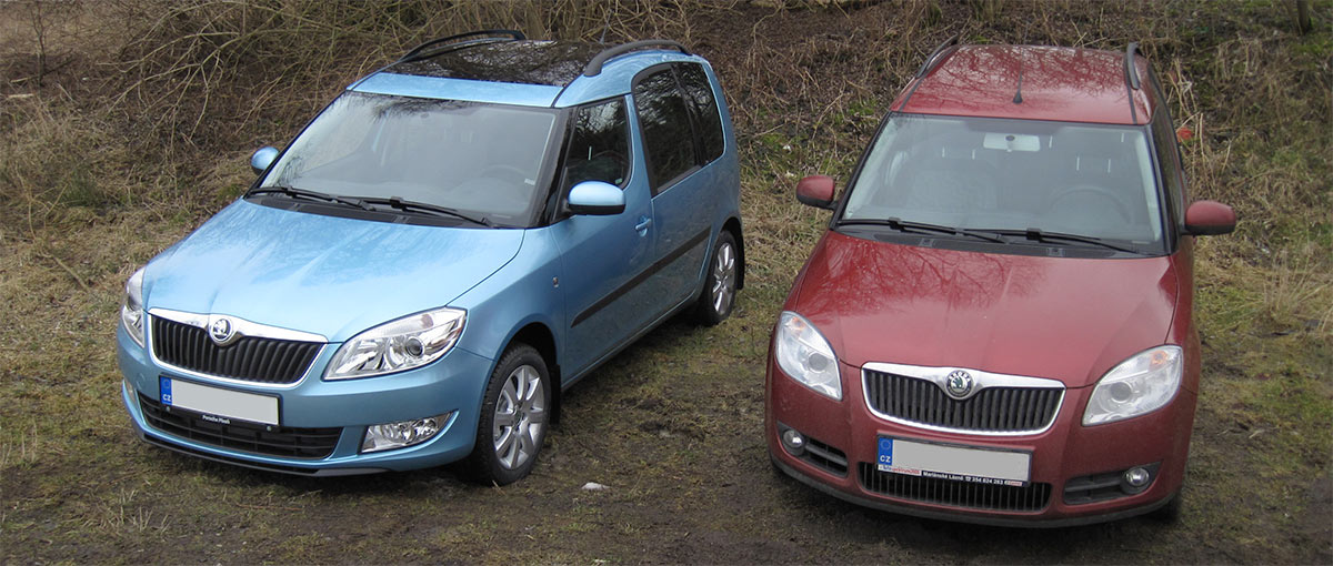Škoda Roomster - porovnání faceliftovaného modelu s původním - pohled šikmo zpředu