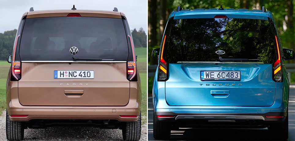 VW Caddy vs Ford Tourneo Connect - přední pohled