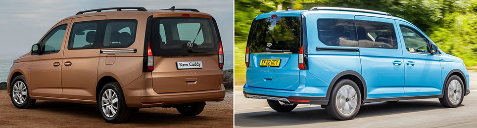 VW Caddy vs Ford Tourneo Connect - pohled šikmo zezadu