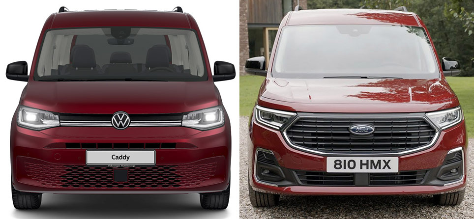 VW Caddy vs Ford Tourneo Connect - přední pohled